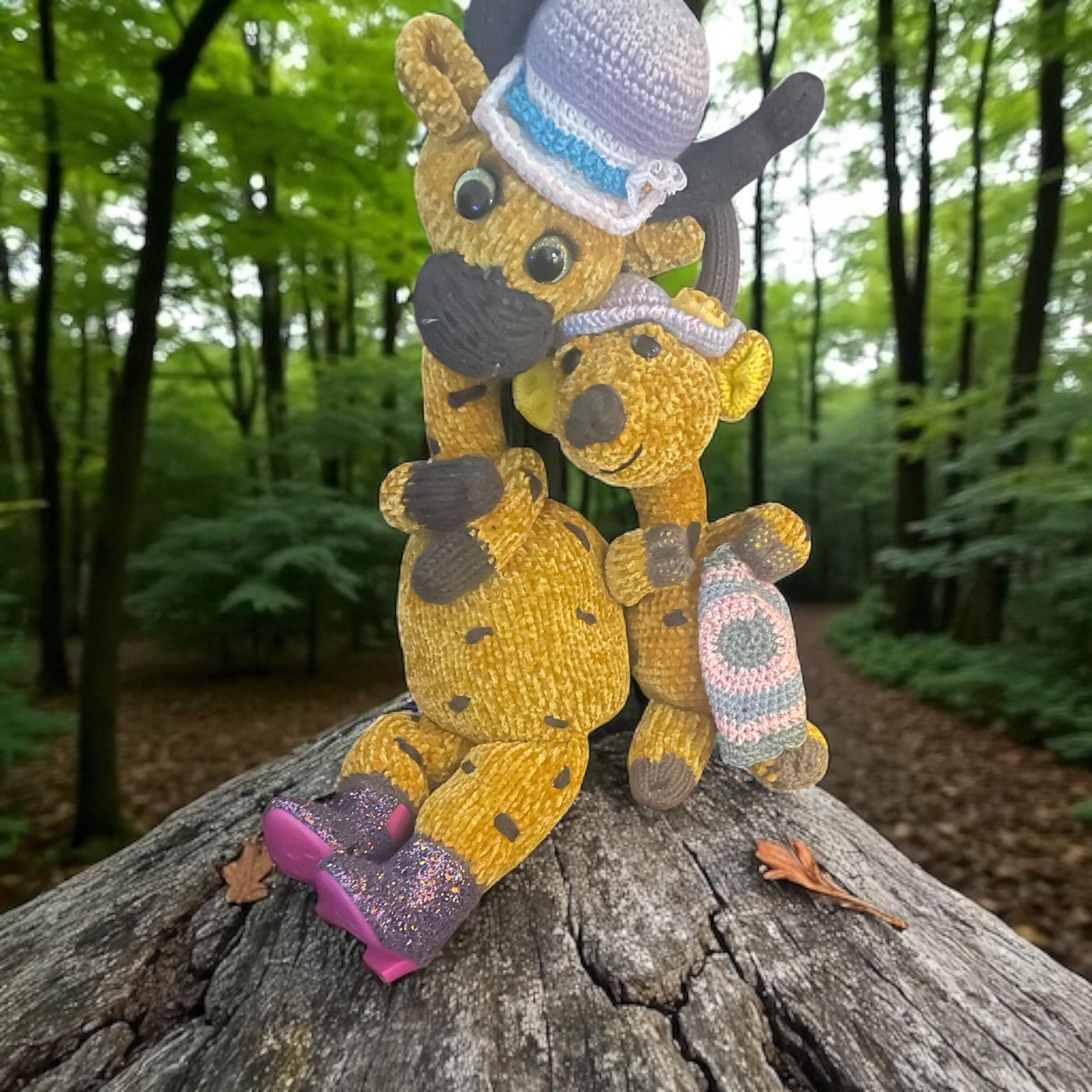 Handmade Velvet Giraffe Duo: Mama & Baby, Knitted Plush Toys