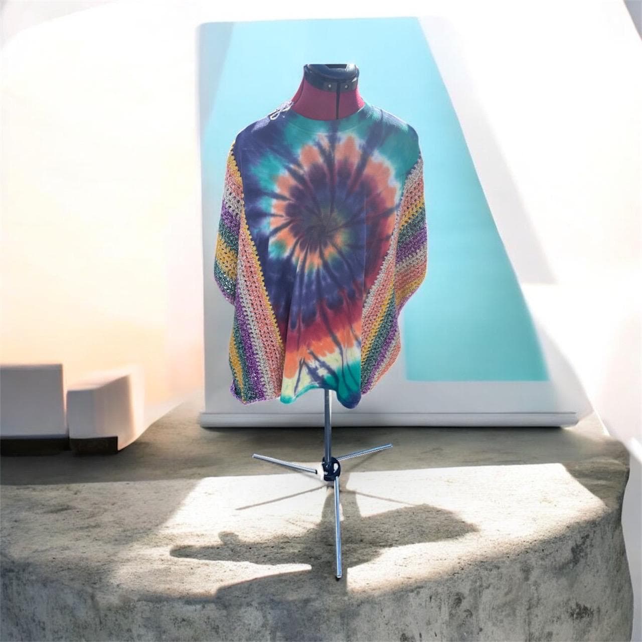 tie dye upcycled tshirt poncho
