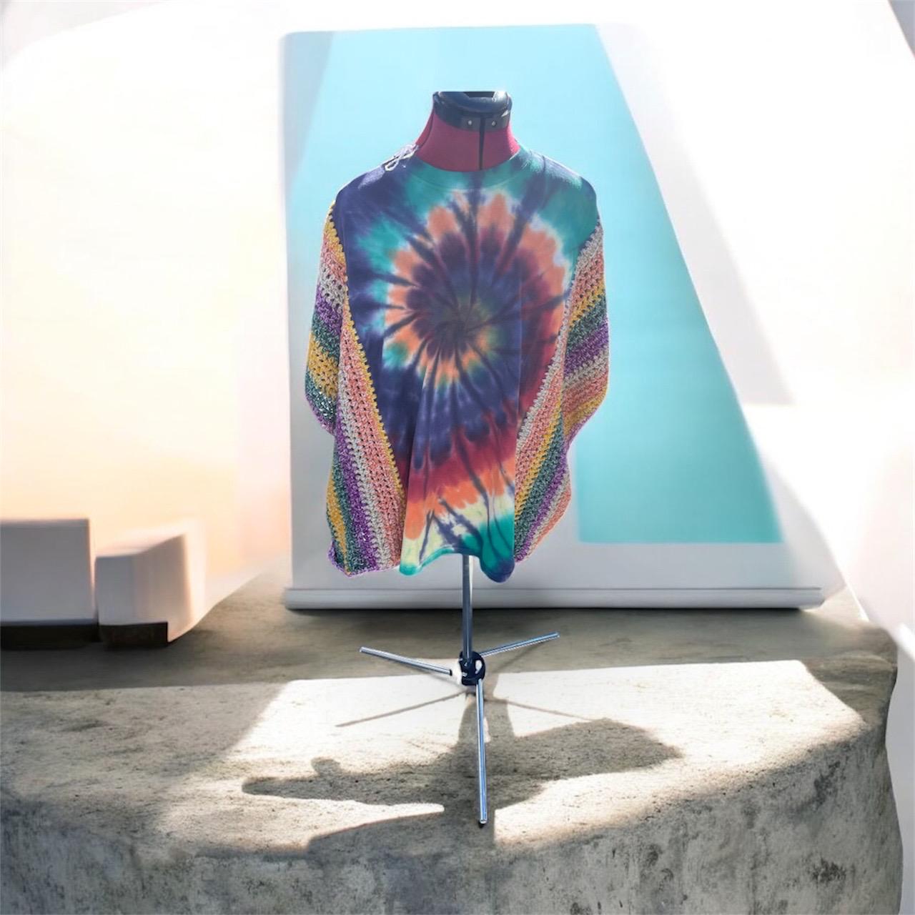 tie dye upcycled tshirt poncho